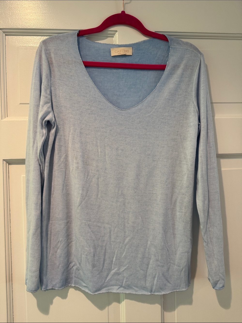 Casting Light Blue V-Neck Long Sleeve Top with metallic threading